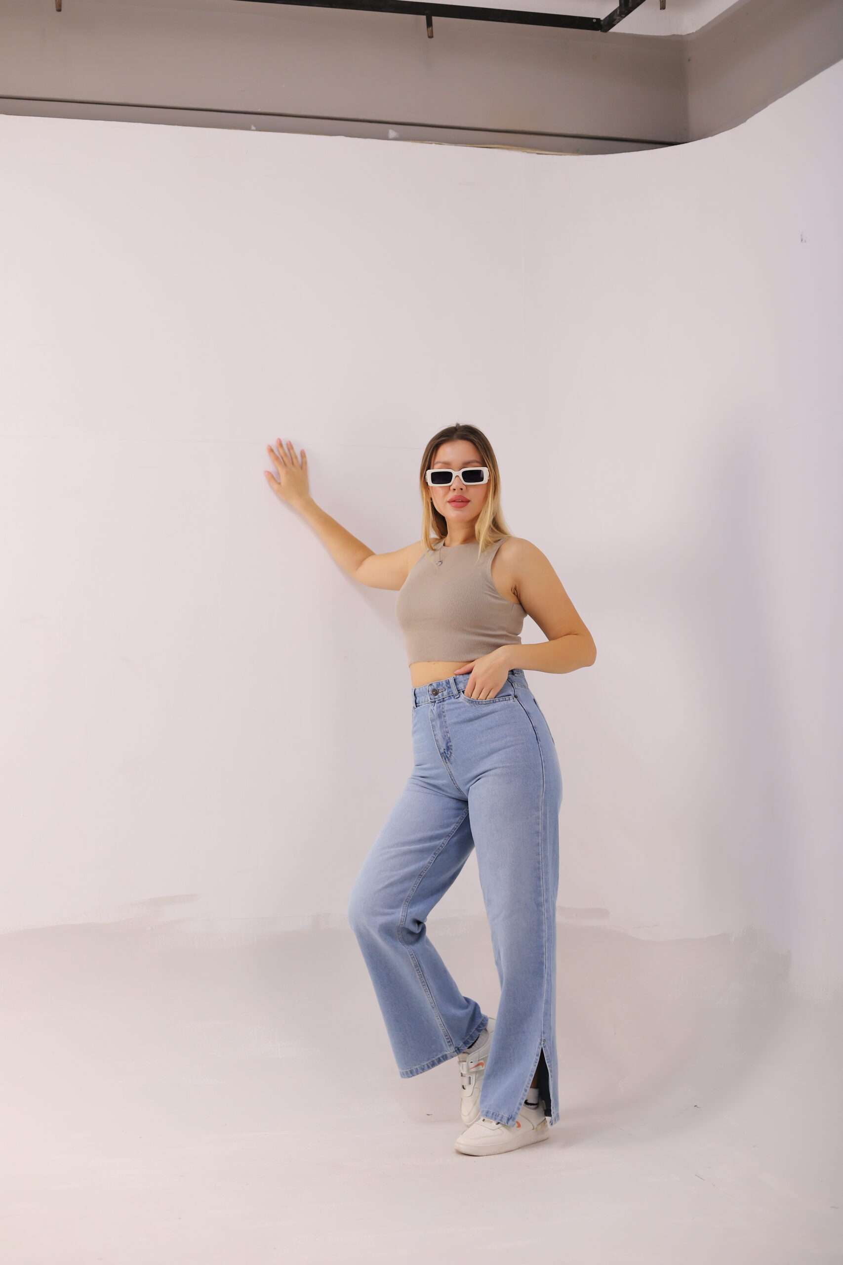 Wide Leg Jeans ( Open Leg ) ( Ice Blue )