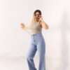 ⁦Wide Leg Jeans ( Open Leg ) ( Ice Blue )⁩ - الصورة ⁦5⁩